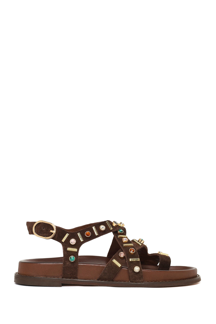 Woman Brown Embellished Suede Leather Sandals 26SFD551110 | Derimod
