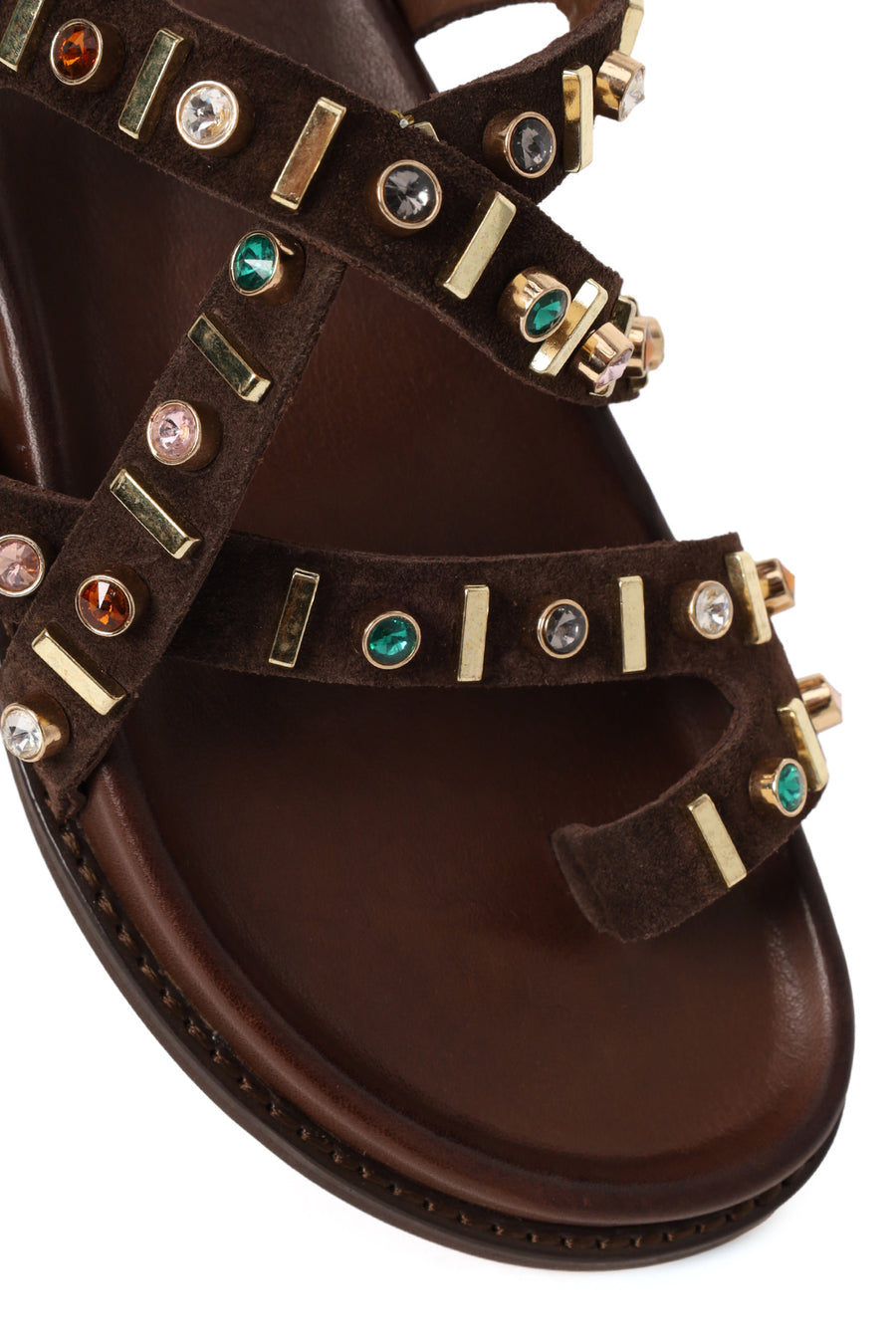 Woman Brown Embellished Suede Leather Sandals