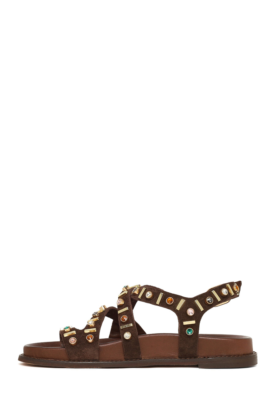 Woman Brown Embellished Suede Leather Sandals