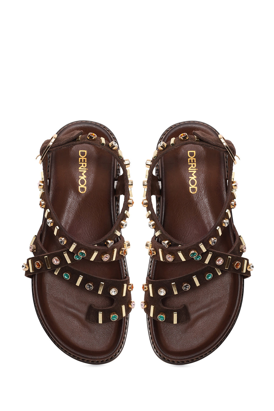 Woman Brown Embellished Suede Leather Sandals