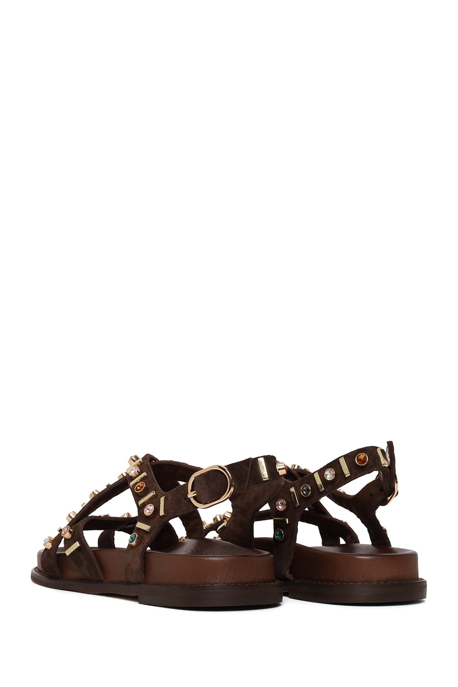 Woman Brown Embellished Suede Leather Sandals