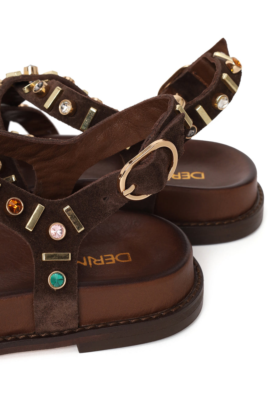 Woman Brown Embellished Suede Leather Sandals