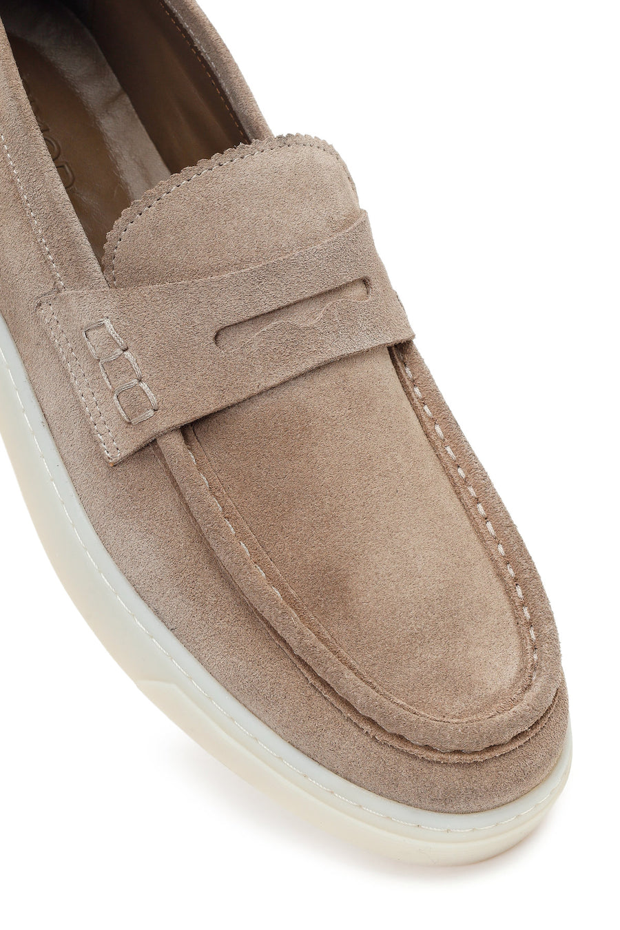 Men's Beige Chunky Suede Leather Loafers