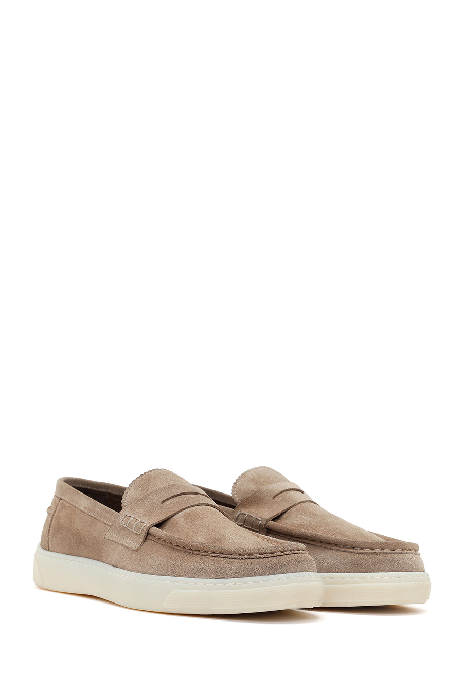 Men's Beige Chunky Suede Leather Loafers