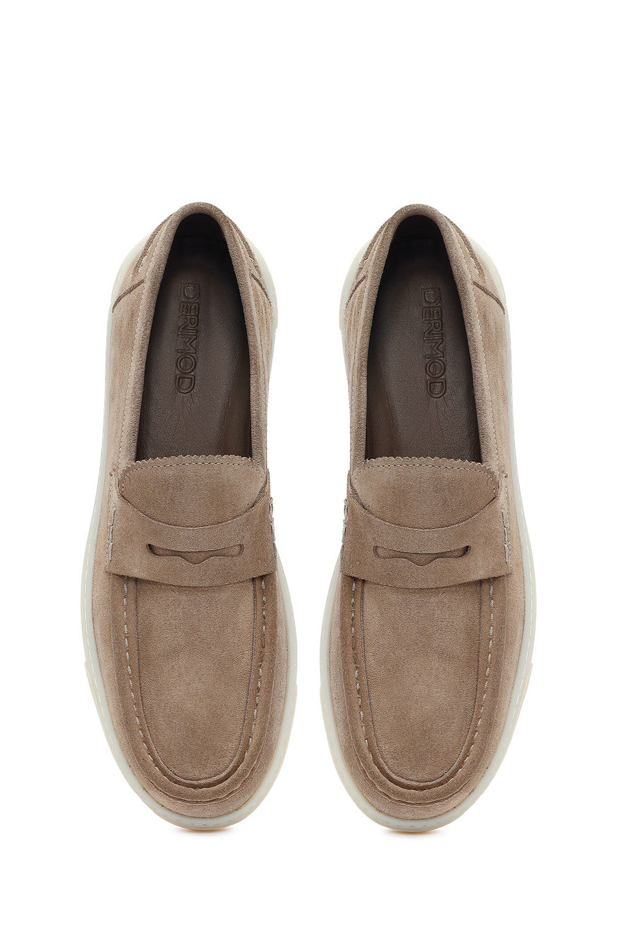 Men's Beige Chunky Suede Leather Loafers