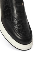 Men's Black Chunky Sole Patterned Leather Sneaker | Derimod