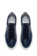 Erkek Lacivert Bağcıklı Kalın Tabanlı Deri Sneaker | Derimod