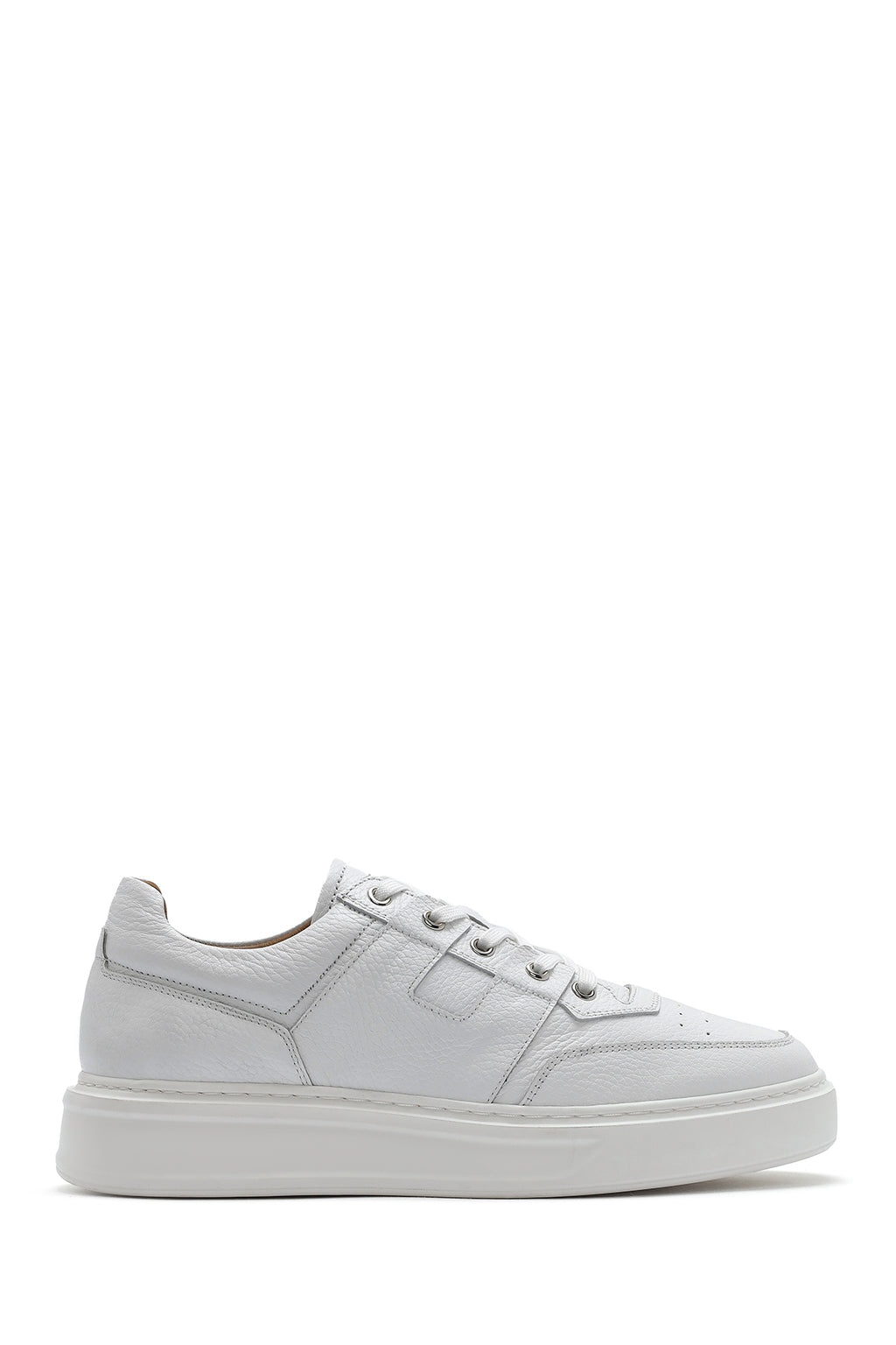 Erkek Beyaz Bağcıklı Kalın Tabanlı Deri Sneaker
