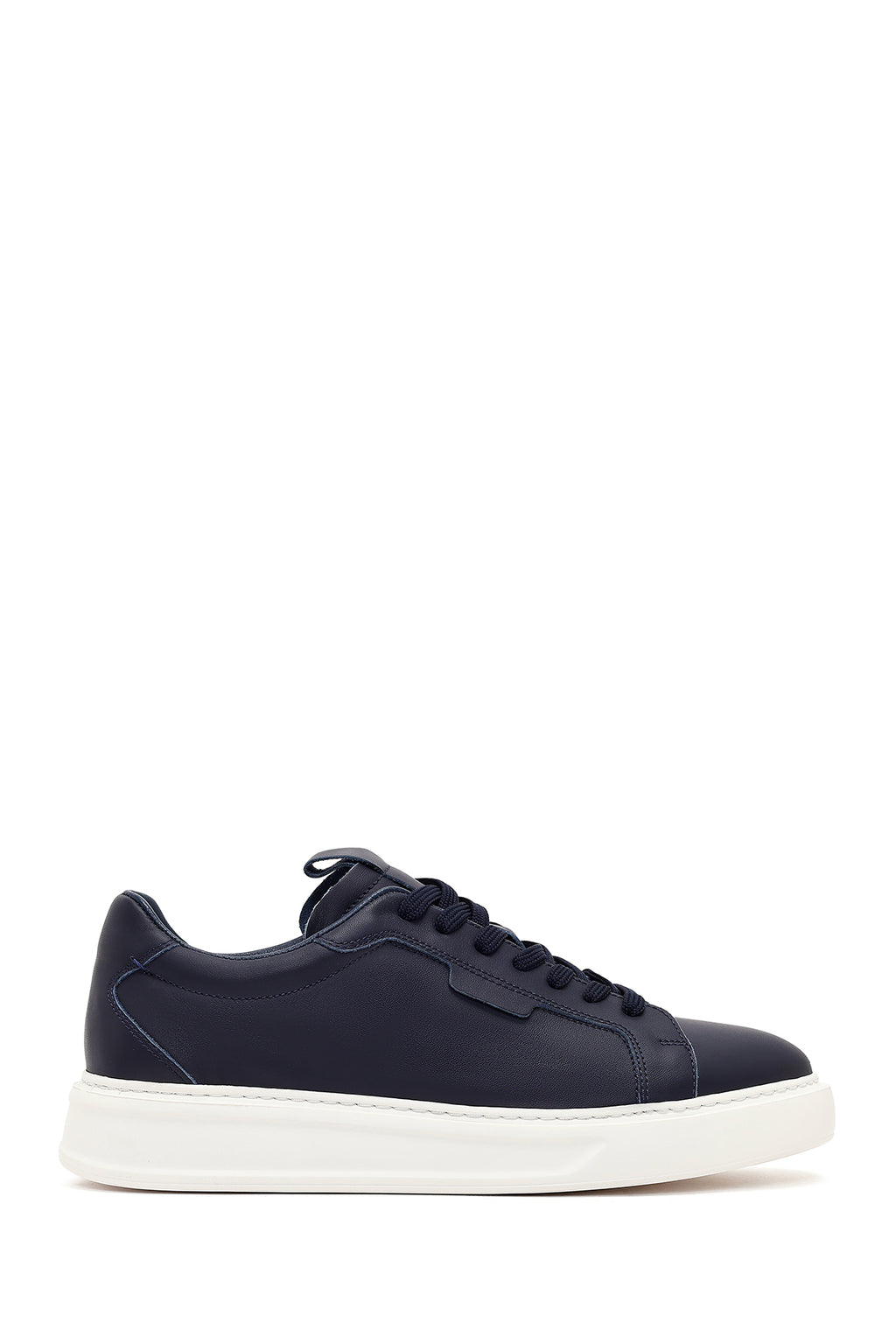 Erkek Lacivert Bağcıklı Kalın Tabanlı Deri Sneaker