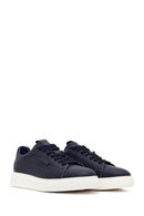 Erkek Lacivert Bağcıklı Kalın Tabanlı Deri Sneaker | Derimod