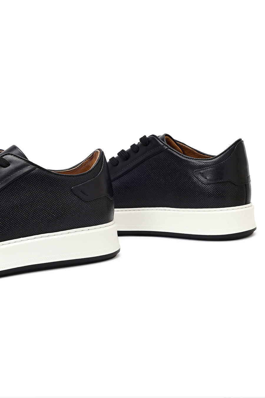 Men's Black Lace-up Thick-Sole Leather Sneaker