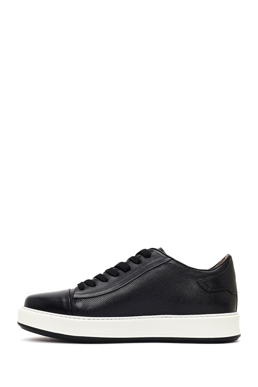 Men's Black Lace-up Thick-Sole Leather Sneaker
