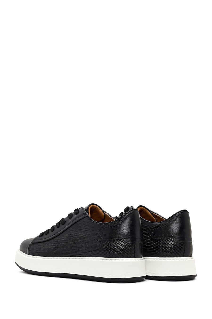Men's Black Lace-up Thick-Sole Leather Sneaker