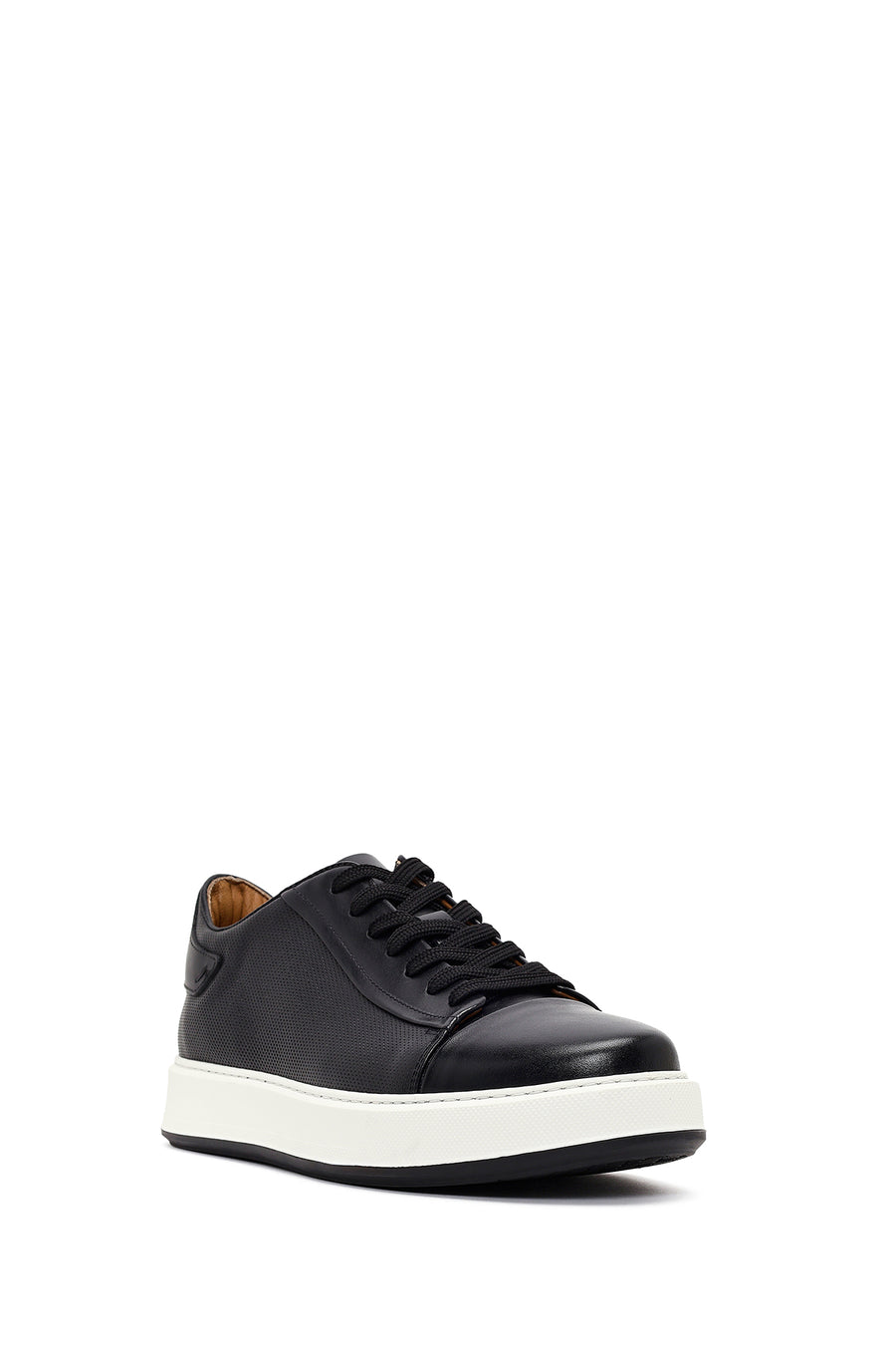 Men's Black Lace-up Thick-Sole Leather Sneaker