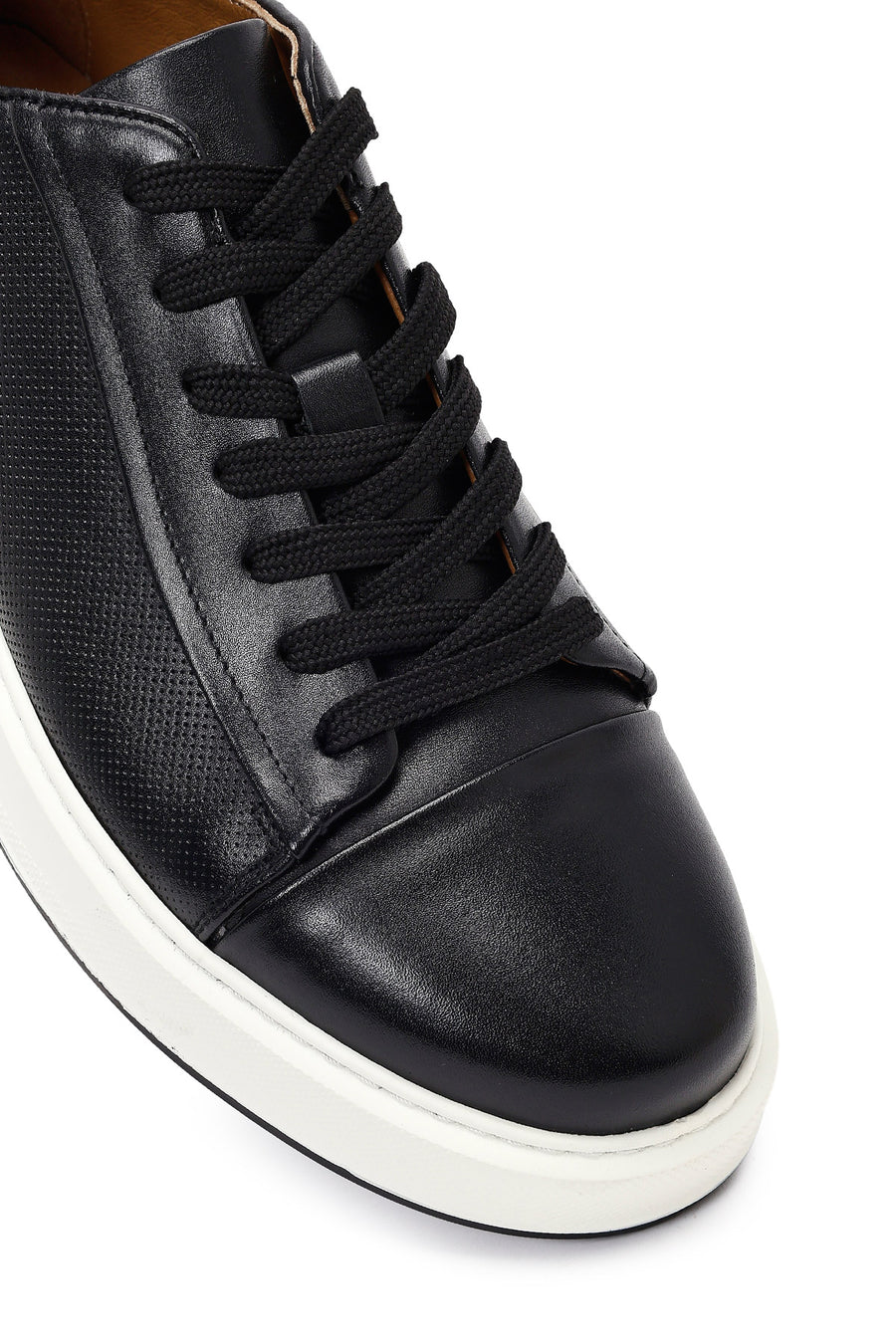 Men's Black Lace-up Thick-Sole Leather Sneaker