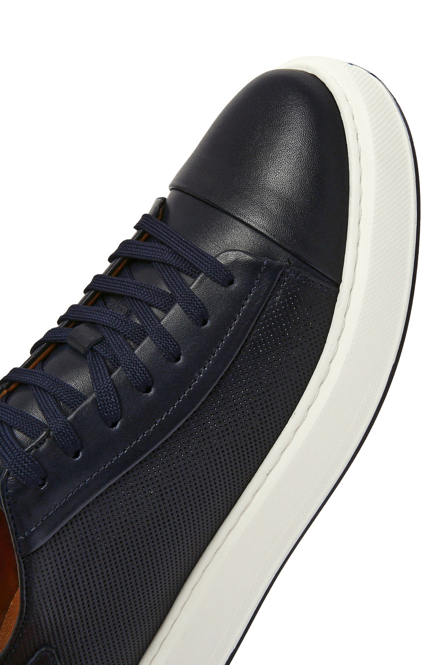Men's Navy Blue Lace-up Thick-Sole Leather Sneaker
