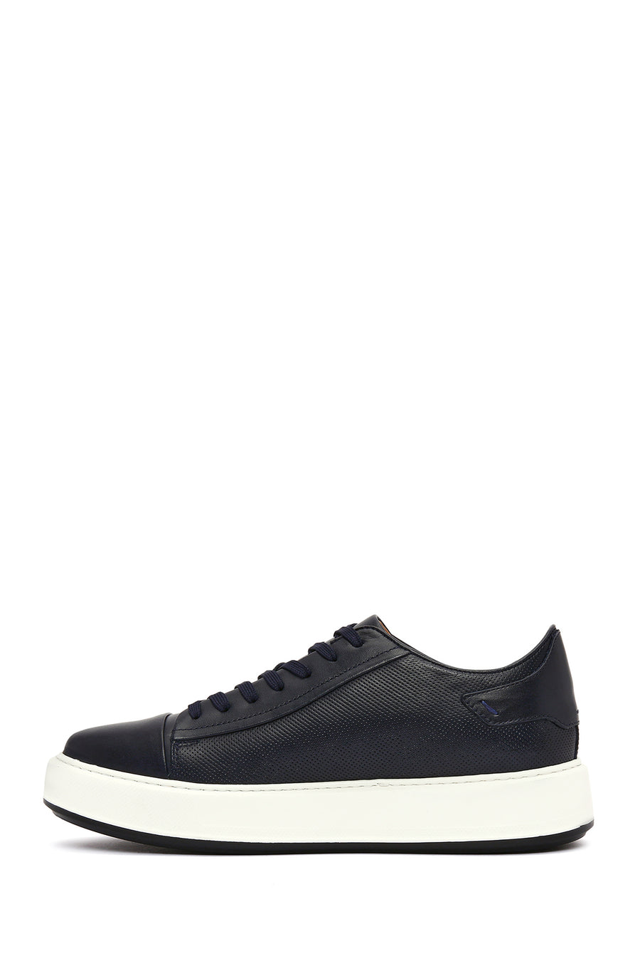 Men's Navy Blue Lace-up Thick-Sole Leather Sneaker