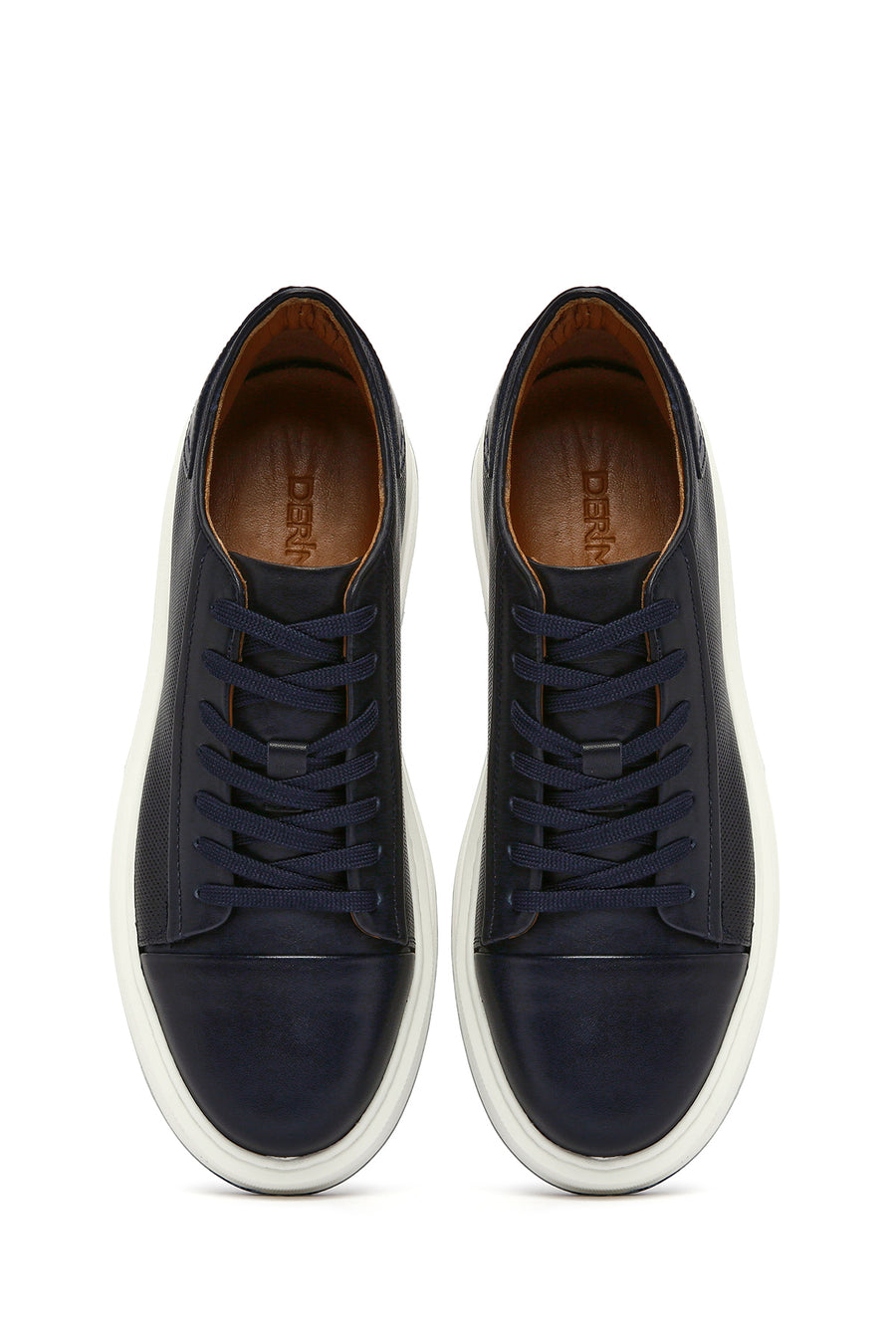 Men's Navy Blue Lace-up Thick-Sole Leather Sneaker