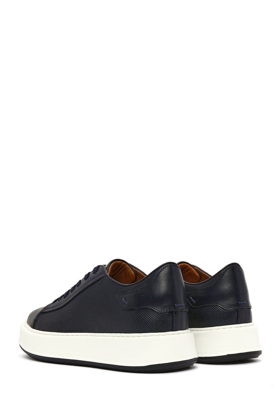 Men's Navy Blue Lace-up Thick-Sole Leather Sneaker