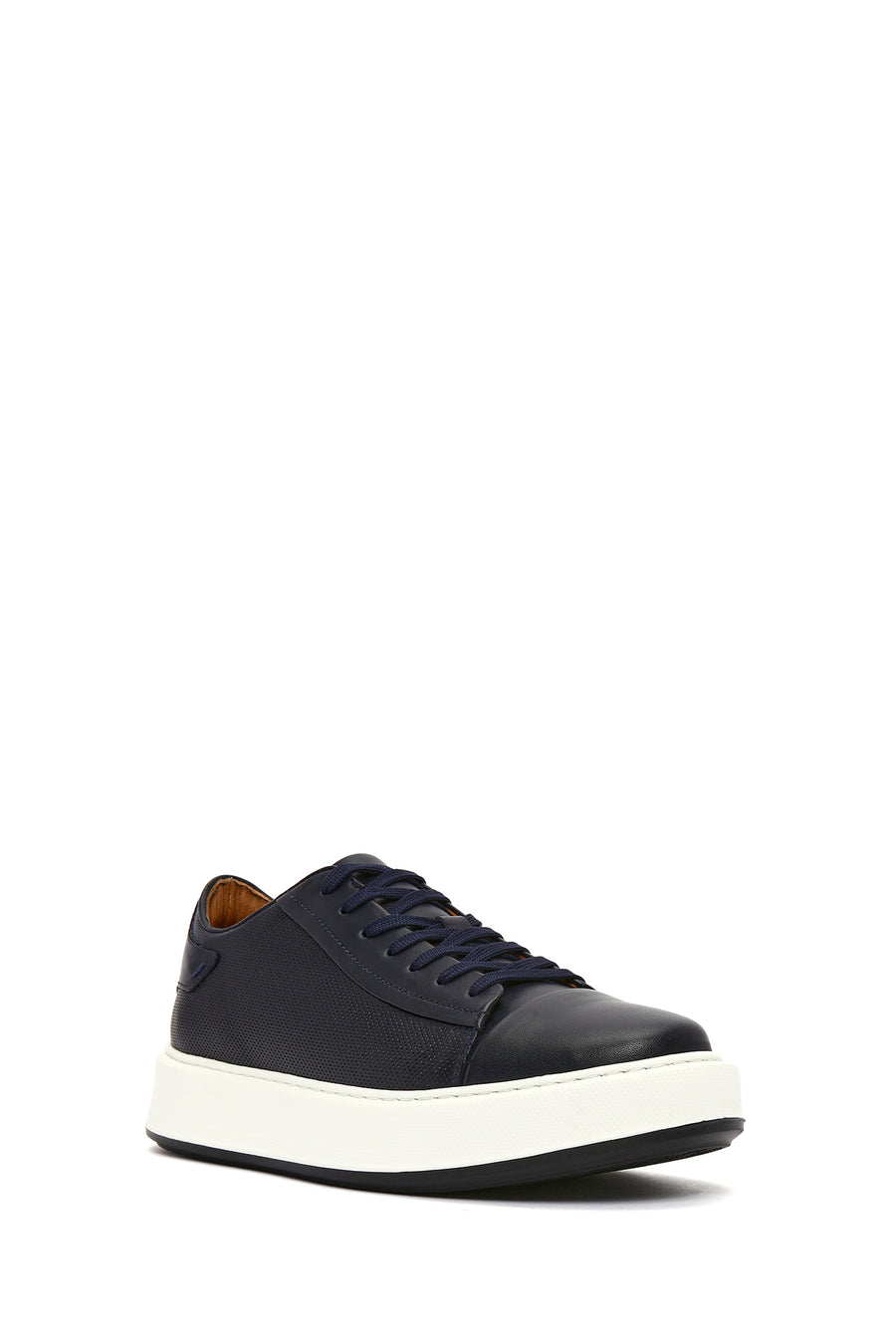 Men's Navy Blue Lace-up Thick-Sole Leather Sneaker