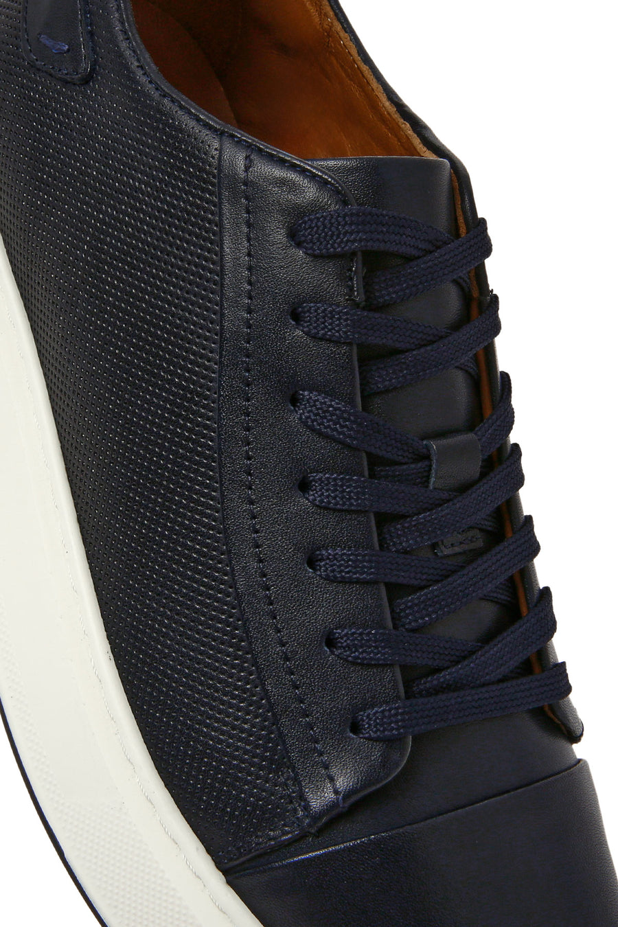 Men's Navy Blue Lace-up Thick-Sole Leather Sneaker