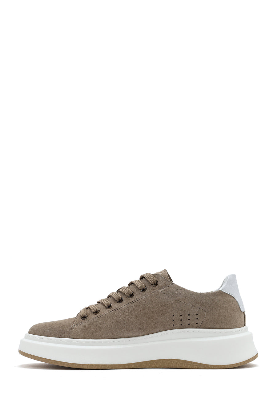 Erkek Bej Bağcıklı Kalın Tabanlı Nubuk Deri Sneaker