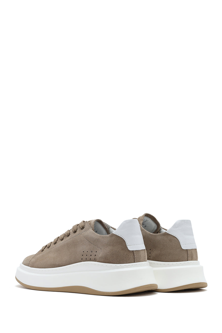 Erkek Bej Bağcıklı Kalın Tabanlı Nubuk Deri Sneaker