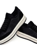 Erkek Siyah Bağcıklı Kalın Tabanlı Deri Sneaker | Derimod