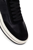 Erkek Siyah Bağcıklı Kalın Tabanlı Deri Sneaker | Derimod