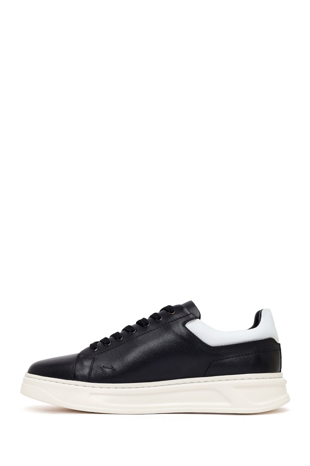 Erkek Siyah Bağcıklı Kalın Deri Sneaker
