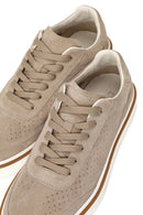 Male Beige Lace-Up Thick-Soled Suede Leather Sneaker | Derimod