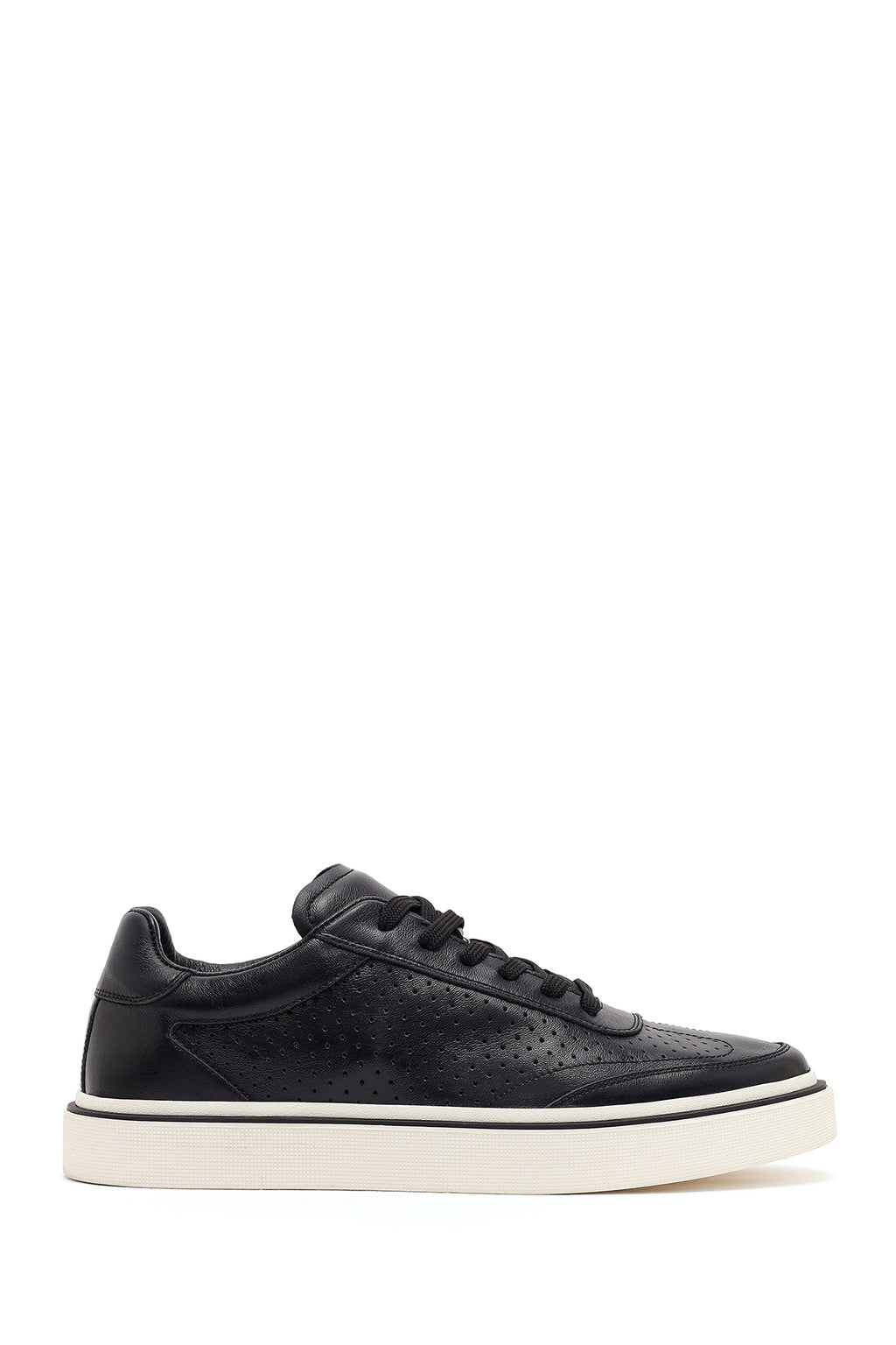 Erkek Siyah Bağcıklı Kalın Tabanlı Deri Sneaker