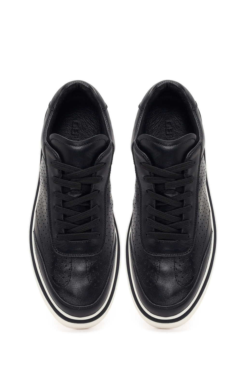 Erkek Siyah Bağcıklı Kalın Tabanlı Deri Sneaker