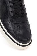 Men's Black Lace-up Thick-Sole Leather Sneaker | Derimod