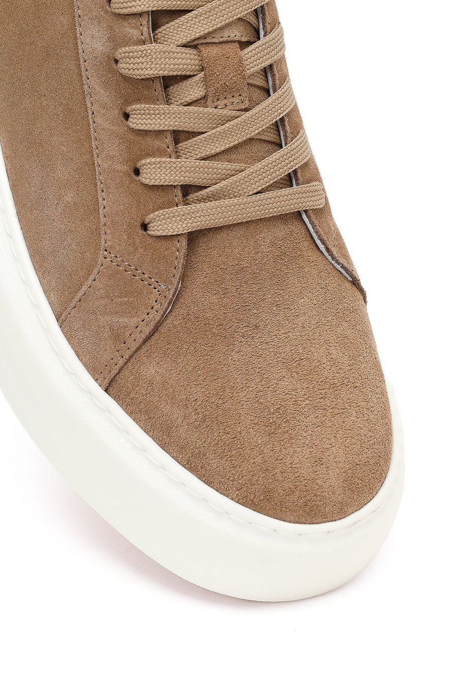 Erkek Bej Bağcıklı Kalın Tabanlı Süet Deri Sneaker
