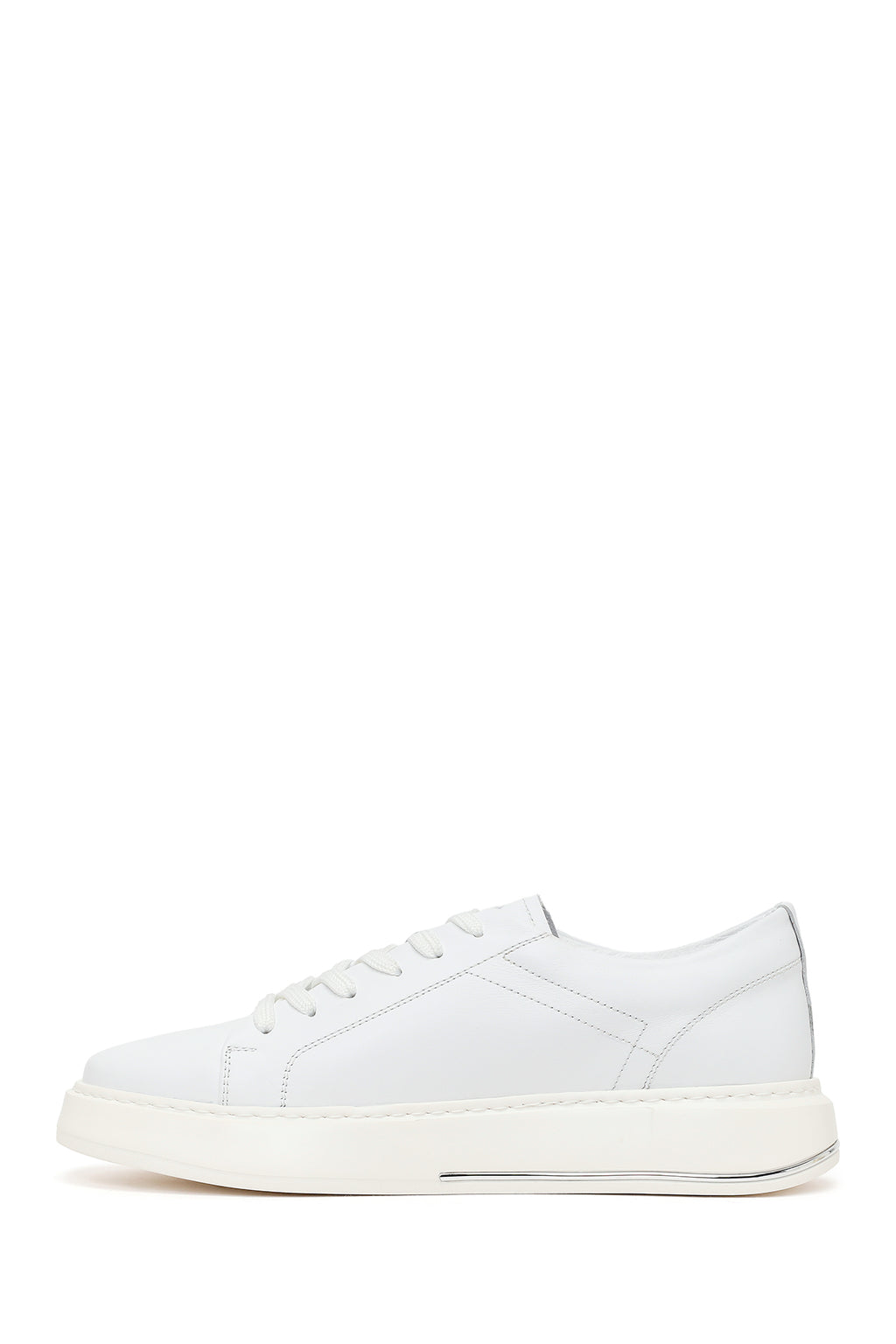 Erkek Beyaz Bağcıklı Kalın Tabanlı Deri Sneaker