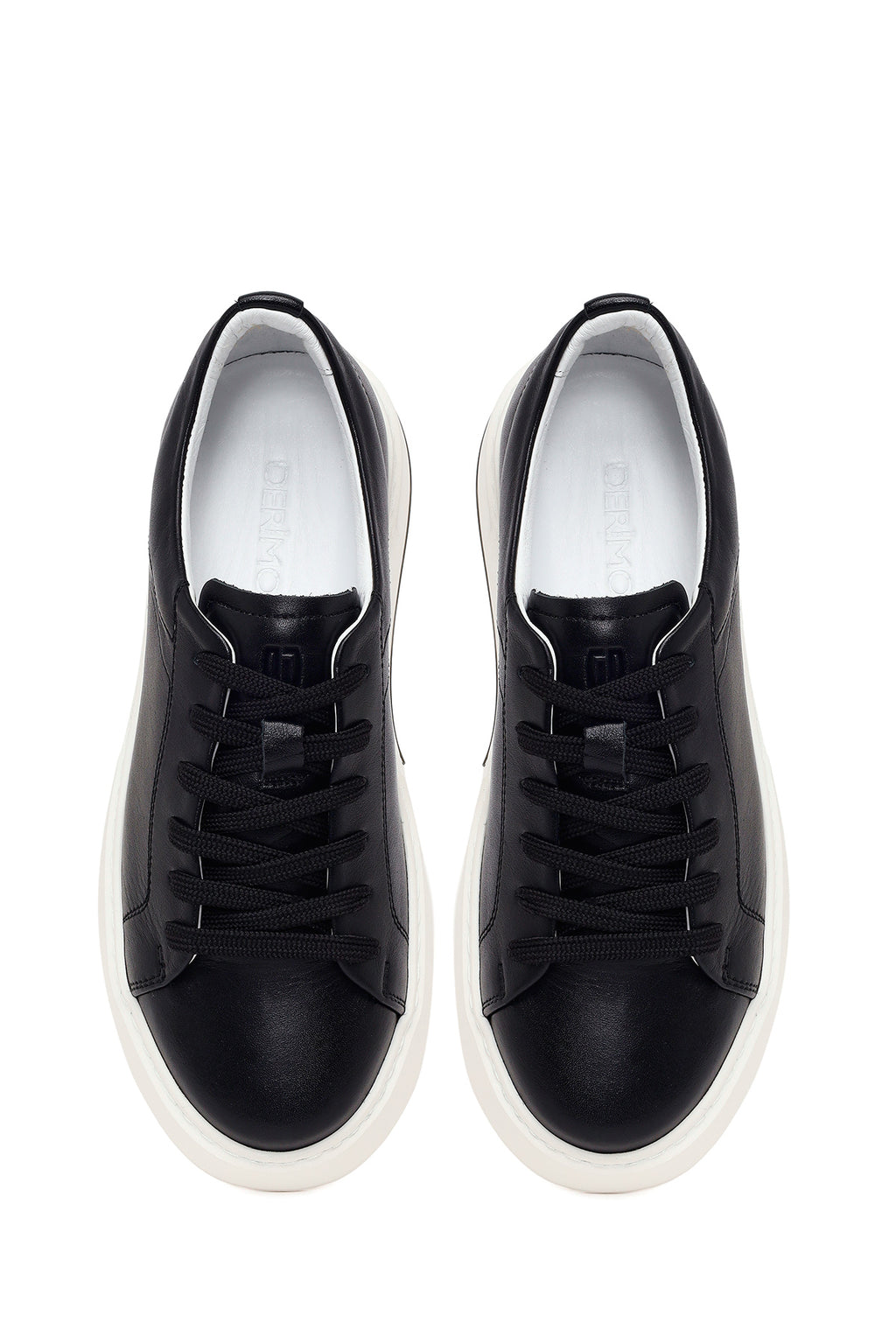 Erkek Siyah Bağcıklı Kalın Tabanlı Deri Sneaker