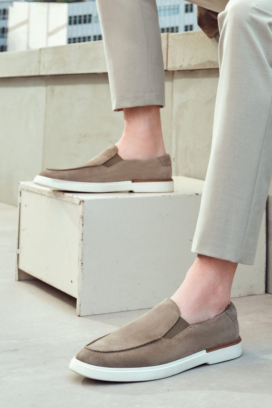 Men's Beige Suede Leather Loafer