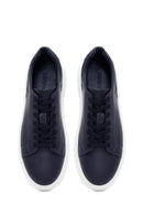 Erkek Lacivert Bağcıklı Kalın Tabanlı Deri Sneaker | Derimod