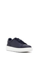 Erkek Lacivert Bağcıklı Kalın Tabanlı Deri Sneaker | Derimod