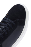 Erkek Lacivert Bağcıklı Kalın Tabanlı Deri Sneaker | Derimod