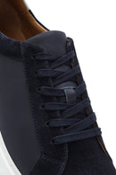 Erkek Lacivert Bağcıklı Kalın Tabanlı Deri Sneaker | Derimod
