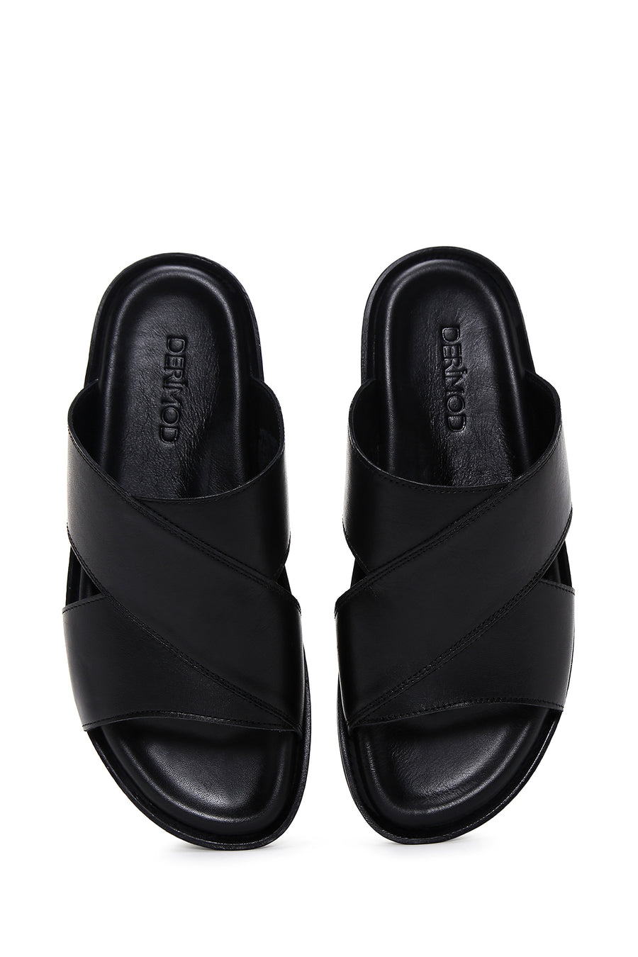 Men's Black Leather Slippers