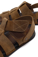 Men's Beige Strapped Nubuck Leather Sandals | Derimod