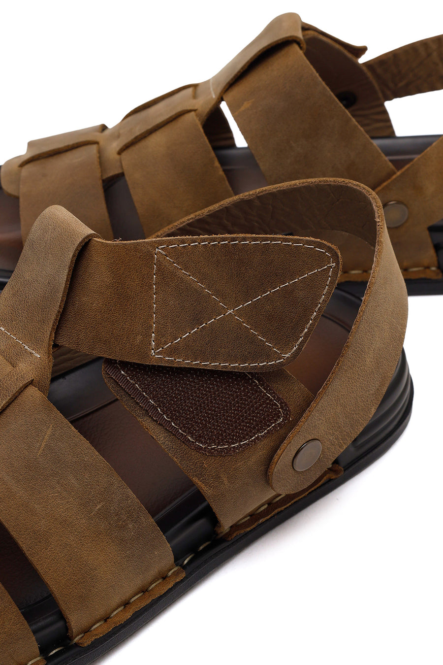 Men's Beige Strapped Nubuck Leather Sandals