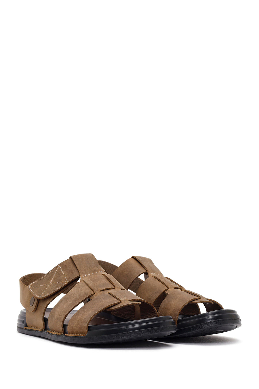 Men's Beige Strapped Nubuck Leather Sandals