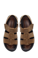Men's Beige Strapped Nubuck Leather Sandals | Derimod