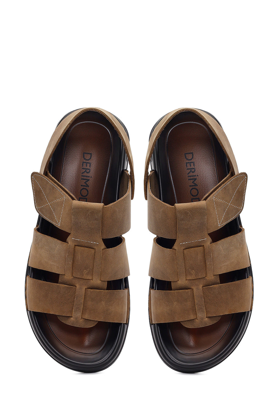 Men's Beige Strapped Nubuck Leather Sandals
