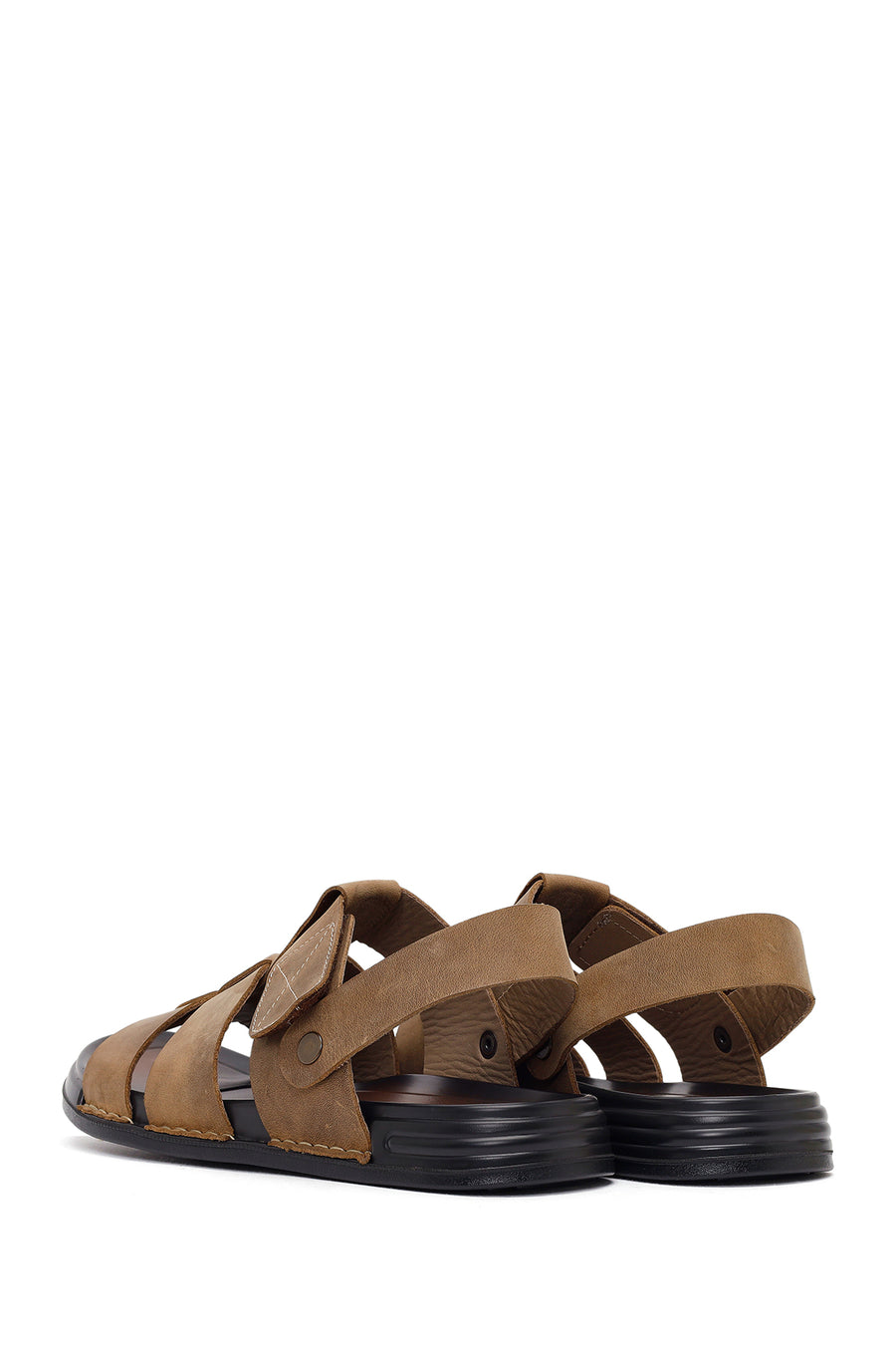 Men's Beige Strapped Nubuck Leather Sandals