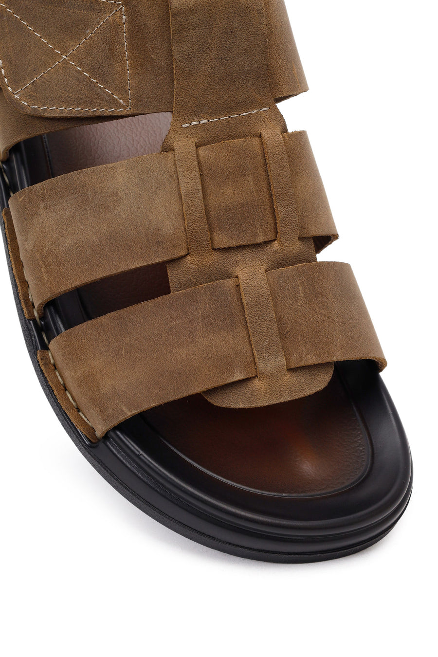Men's Beige Strapped Nubuck Leather Sandals